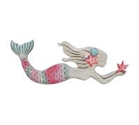 Morning View Wooden Mermaid Wall Decorations Hanging Wall Statue Large Wood Mermaid Wall Art Wall Sculpture Rustic Nautical Decor Coastal Beach Ocean Sea for Bathroom Home House 17X6.5 Inches (Pink)