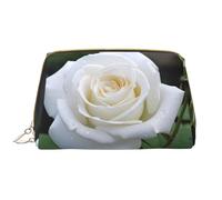 Morning White Rose Leather Cosmetic Bag, Waterproof Cute Travel Toiletry Zipper Bag, Women's Cosmetic Storage Bag Set, Brown