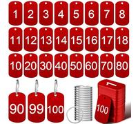 MorningRo 100 Pcs Aluminum Number Tags with Key Rings Number 1-100 Metal Key Tags for Identification Hotel Dormitory House Lockers(Red,Rectangular)