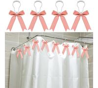 MorningRo 12 Pcs Pink Bow Shower Curtain Hooks Cute Bow Knot Ribbon Curtain Hooks Decorative Shower Rings Hanger Bathroom Decor Bathroom Accessories for Room Nursery Art, Dusty Pink