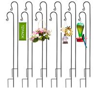MorningRo 12 Pcs Shepherd Hooks for Outdoor 65 Inch 2/5 Thick Shepherd Metal Curled Garden Hook for Lanterns Hanging Plant Baskets Solar Lights Bird Feeders Wedding Decor, Black