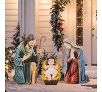 MorningRo 3 Pcs Metal Christmas Outdoor Nativity Scene Set Large Holy Family Outdoor Decorations with Sturdy Stakes Jesus Joseph Mary Yard Signs for Xmas Holiday Lawn Home Garden Decor (Vivid)