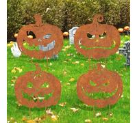 MorningRo 4 Pcs Halloween Fall Outdoor Yard Decorations Rusty Pumpkin Metal Yard Signs Scary Garden Stakes Outdoor Party Decor Jack Metal Yard Signs for Home Garden Lawn Patio Walkway Decorations
