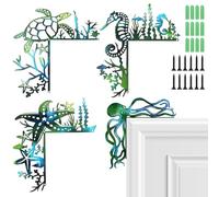 MorningRo 4 Pcs Ocean Door Frame Decoration Set Metal Octopus, Sea Turtle, Seahorse and Starfish Wall Art Decor Beach Themed Corner Sign Bathroom Decor for Indoor Outdoor Door Window Home Office