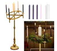 MorningRo 50 Inch Tall Metal Church Advent Candleholder with 5 Candles Tilting Large Christmas Advent Wreath Candle Holder Stand Candelabrum with Plastic Pallet Religious Jesus Nativity Church Gift