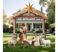 MorningRo 6 Pcs Large Christmas Nativity Scene Set 81" Tall Metal Holy Family Yard Sign with Jesus Joseph Mary Sheep Outdoor Nativity Scene for Christmas Xmas Lawn Garden Outdoor Decor