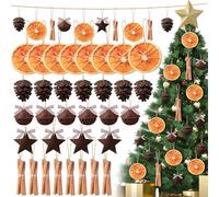 MorningRo 96 Pcs Rusty Metal Christmas Sleigh Bells and Mini Barn Metal Stars Dried Orange Slice Cinnamon Stick Farmhouse Christmas Hanging Ornament with Jute Twine Plaid Ribbon for Xmas Tree