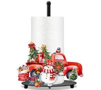 MorningRo Christmas Paper Towel Holder Red Truck Countertop Kitchen Decor and Accessories Black Metal Farmhouse Large Tissue Stand Gifts for Christmas Party, 3D Hand Painting Pattern, Weighted Base