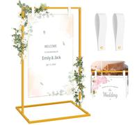 MorningRo Wedding Welcome Sign Stand 50”x30”x20” Welcome to Our Wedding Sign Holder with 2 Leather Straps Easel Stand for Signs Metal Display Poster Holder for Ceremony Party(White, Gold)