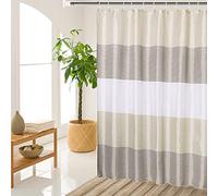 MORNITE Extra Wide Fabric Shower Curtain for Bathroom 18 Hooks All-Round Curtain Neutral Stripe Pattern Light Brown Gold 108" Width x 71" Drop