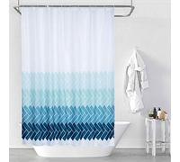 MORNITE Teal Light Blue White Shower Curtains for Bathroom Guest, Polyester Fabric Set 12 Hooks Rings,Aqua Ombre 72"x72"Inch