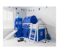 Moro Cabin Bed Midsleeper with Slide Blue NW Package Classic White Solid Pine Hidden Storage and Secret Hideaway