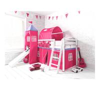 Moro Cabin Bed Midsleeper with Slide & Pretty Pink Package in Classic White