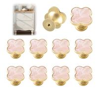 MOROBOR 10 PCS Four-Leaf Clover Handle, Creative Cabinet Drawer Pulls Multifunctional Single Hole Zinc Alloy Knobs for Dresser Wardrobe Door Furniture Accessories/Gold Base with Pink Surface