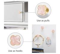 MOROBOR 12 PCS Four-Leaf Clover Handle, Creative Cabinet Drawer Pulls Multifunctional Single Hole Zinc Alloy Knobs for Dresser Wardrobe Door Furniture Accessories/Gold Base with Pink Surface