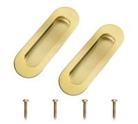 MOROBOR 2Pcs Bright Gold Stainless Steel Side Hole Flush Pull, Oval Embedded Sliding Door Handle Recessed Finger Pulls with Hidden Screws for Drawer Cupboard Wardrobe