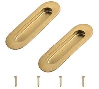 MOROBOR 2Pcs Brushed Gold Stainless Steel Side Hole Flush Pull, Oval Embedded Sliding Door Handle Recessed Finger Pulls with Hidden Screws for Drawer Cupboard Wardrobe