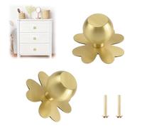 MOROBOR 2pcs Solid Cabinet Knobs, Gold Brass Kitchen Cabinet Handle Drawer Pulls with Four-Leaf Clover Backplate Decorative Single-Hole Knobs for Wardrobes Dressers Drawers