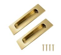 MOROBOR 2pcs Square Bright Gold Flush Pull Recessed Finger Pulls, Length Sliding Door Handles Concealed Handle Stainless Steel Cabinet Pulls for Wardrobe Drawer