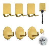 MOROBOR 4 Pack Adhesive Razor Holder and 4 Pack Utility Wall Hook, Gold Shaver Holders Towel Hook Stainless Steel Waterproof Storage Hanger for Towels Bath Accessories for Kitchen & Bathroom