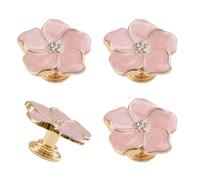 MOROBOR 4pcs Pink Petal Drawer Knobs, Creative Cabinet Drawer Pulls Gold Silk Enamel Single Hole Zinc Alloy Knobs for Dresser Wardrobe Door Furniture/Gold Base with Pink Dispensing Surface