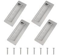 MOROBOR 4PCS Rectangular Concealed Recessed Pulls Handles, Embedded Design Sliding Door Handle with Screws, Stainless Steel Hidden Flush Pulls for Wardrobe Drawer (Brushed Silver/115mm)