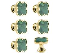 MOROBOR 6 PCS Four-Leaf Clover Handle, Creative Cabinet Drawer Pulls Multifunctional Single Hole Zinc Alloy Knobs for Dresser Wardrobe Door Furniture Accessories/Gold Base with Green Surface