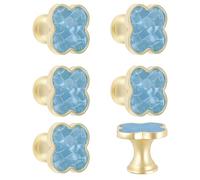 MOROBOR 6 PCS Four-Leaf Clover Handle, Creative Cabinet Drawer Pulls Multifunctional Single Hole Zinc Alloy Knobs for Dresser Wardrobe Door Furniture Accessories/Gold Base with Sky Blue Surface