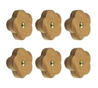 MOROBOR 6 PCS Plum Blossom Wooden Drawer Knobs, Single Hole Wood Handles Self-Adhesive Wood Cupboard Cabinet Knobs for Dresser Wardrobe