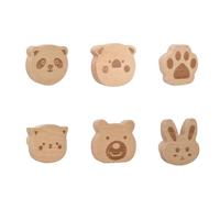 MOROBOR 6pcs Self-Adhesive Wild Animal Beech Wood Handles, Cat Claw, Rabbit, Bear, Panda, Kitten, Pig Shape Handles Wood Hooks for Children's Room Decoration Cabinet Knobs