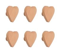 MOROBOR 6PS Heart Shaped Wooden Knobs Single Hole Beech Wood Handles Wood Cupboard Cabinet Handles Knobs for Chest of Drawers with Screws& Expansion Tube