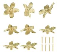 MOROBOR 8pcs Solid Brass Flower Shape Dresser Knobs Petal Drawer Knob Kitchen Handle for Cabinet Door Pulls Gold Furniture Decoration Pull