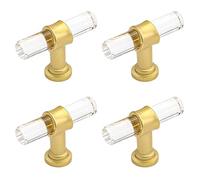 MOROBOR Acrylic Drawer Knobs Gold, 4pcs Single Hole T Bar Pull Brushed Brass Drawer Knobs Clear Cabinet Hardware for Kitchen Cabinets Dresser Cupboard