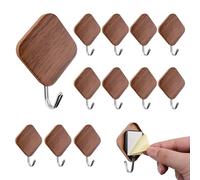 MOROBOR Adhesive Plastic Hooks, 12 Pcs Rhombic Utility Hooks Natural Themed Coat Hook Rustic Decorative Wall Mounted Hangers for Towels Hats Keys Purses Bags