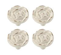 MOROBOR Antique Rose Flower Cabinet Knobs, 4pcs Vintage Zinc Alloy Handles Ivory White Drawer Handle Knobs for Dresser Cabinet with Mounting Screws(Golden Edge)
