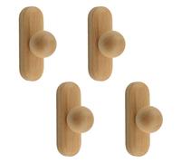 MOROBOR Beech Wood Cabinet Knobs, 4pcs Decorative Natural Handmade Wooden Knob Single Hole Solid Wood Handles for Drawer Wardrobe Cabinet Dresser with Screws & Stickers