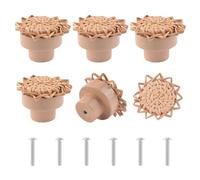 MOROBOR Boho Rattan Dresser Knobs, 6PCS Sunflower Shaped Wood Drawer Knobs Handmade Wicker Woven Drawer Knobs with Screws for Cabinets Wardrobe Drawer