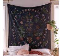 MOROBOR Botanical Moon Phase Tapestry, 51.2ʺ x 59.1ʺTapestry Wall Hanging Bohemian Wall Decor Blanket Floral Plants Tapestry for Living Room