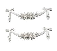 MOROBOR Bow Carved Appliques, 2 Pcs Large White PVC Decorative 3D Rose Carved Onlay Unpainted Furniture Onlays for Wall Door Cabinet Mirror Closet Dresser Mantel Frame Center DIY Project