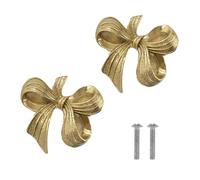 MOROBOR Brass Bow Shape Cabinets Knobs, 2pcs Gold Decorative Drawer Dresser Wardrobe Cabinet Knobs Furniture Accessories Single Hole Handles with Screws