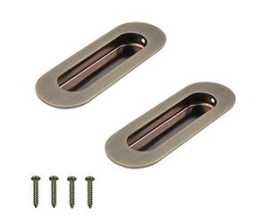 MOROBOR Cabinet Pull, 2Pcs Bronze Stainless Steel Oval Side Hole Flush Embedded Sliding Door Handle Recessed Finger Pulls with Hidden Screws for Drawer Cupboard Wardrobe