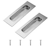 MOROBOR Cabinet Pull, 2Pcs Silver Stainless Steel Rectangular Side Hole Flush Embedded Sliding Door Handle for Drawer Cupboard Wardrob