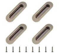MOROBOR Cabinet Pulls, 4Pcs Bronze Stainless Steel Oval Side Hole Flush Embedded Sliding Door Handle Recessed Finger Pulls with Hidden Screws for Drawer Cupboard Wardrobe