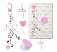MOROBOR Charms Set for Kindle, Set Include Cute Pink Round Grip Holder & Bow Key Chain with Hook Dust Plug Charm Type C Compatible for Kindle E-Reader Phone