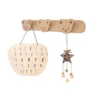 MOROBOR Coat Rack Wall Mount, 1 Pack Self-Adhesive Beech Wood Decorative Coat Racks with 3 Bear Hooks Towel Racks Thickened Solid Wooden Hook for Bathroom Living Room Bedroom Entryway Nursery