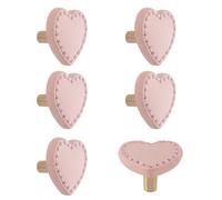 MOROBOR Creative Heart Knobs, 6pcs Brass Handle Leather Handle with Stitching Single Hole Pulls Cupboard Drawer Kitchen Bathroom Dresser Door Hardware