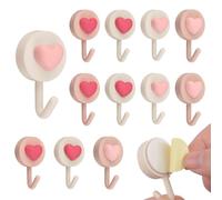 MOROBOR Creative Pink Heart Hooks, 12pcs Small Self-Adhesive Waterproof Hangers Decorative Hooks Multifunctional Hook for Kitchen Bathroom Bedroom