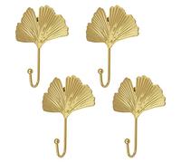 MOROBOR Decorative Leaves Iron Hooks,4pcs Ginkgo Leaf Shape Wall Mounted Hooks Modern Key Holder Wall Mounted Gold Single Prong Hat Hanger Home Office Nursery Room Decoration