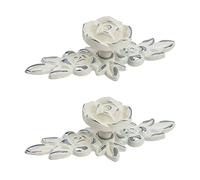 MOROBOR Euro Rose Cabinet Knobs with Backplate, 2pcs Vintage Zinc Alloy Handles Ivory White Drawer Handle Knobs for Wardrobe Dresser Cabinet with Mounting Screws(Silver Edge)