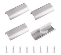 MOROBOR Finger Edge Pull, 4 Pcs Self-Stick Instant Concealed Handle Modern Drawer Pull Aluminum Alloy Invisible Cabinet Hardware, 100mm/Brushed Nickel
